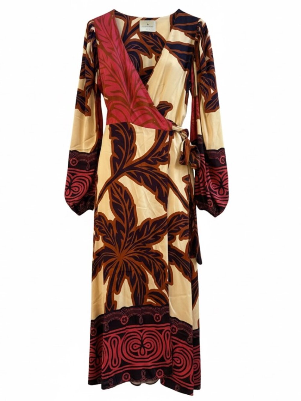 Eugenia Fernández V-Neck Long-Sleeve Printed Midi Dress - Medium